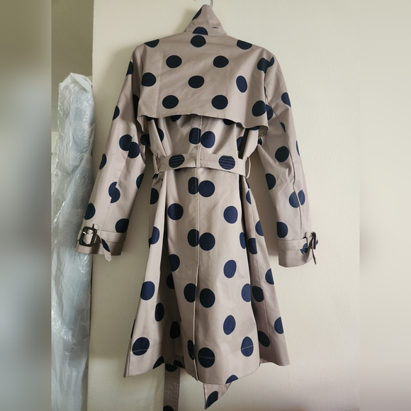 On 34th polka-dot Trench-coat Size M Beige Blue Navy Dots BNWT. NO LOW BALLING!! - Picture 4 of 8